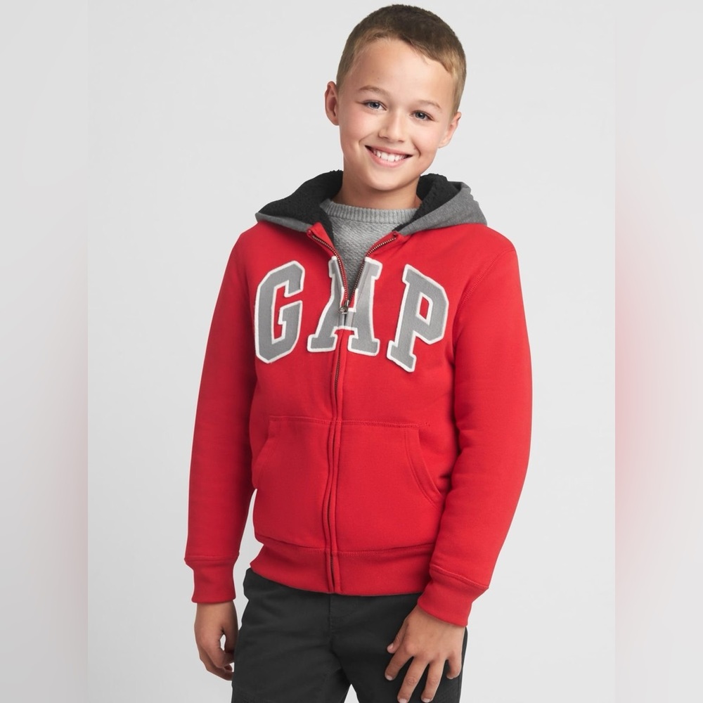 Gap Kids Cozy Logo Fleece Zip Hoodie with Sherpa Lining Size 10